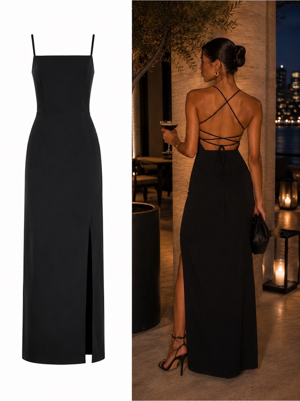 Donna Mizani Cross Back Square Neck Maxi Dress Size XS Black Revolve Open Back